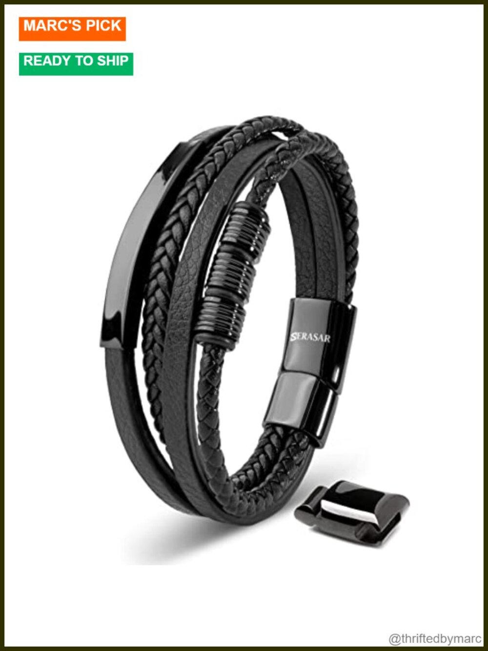 Men's Genuine Cowhide Leather Bracelet Stainless Steel Magnetic Clasp